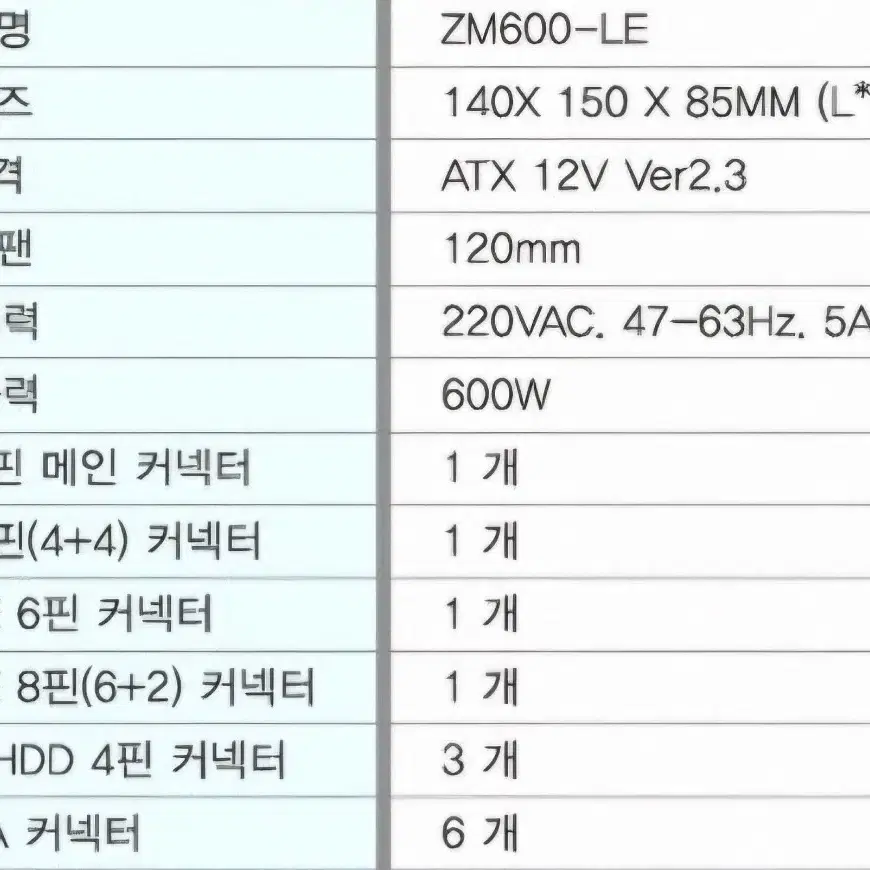 파워 잘만 ZM600-LE 정격 600W