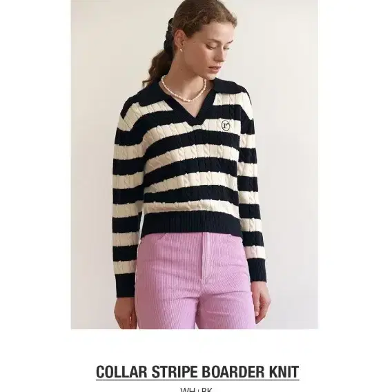 로라로라 collar stripe boarder knit WH+BK