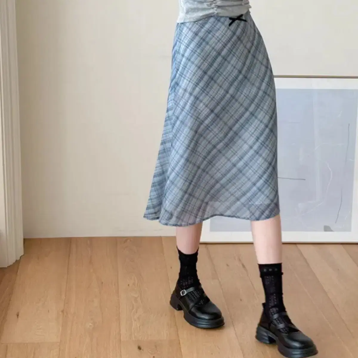 Geeky Ribbon Check Chiffon Midi Skirt