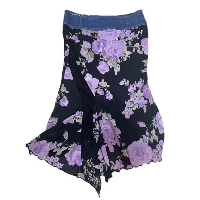 Denim mix flower pattern skirt