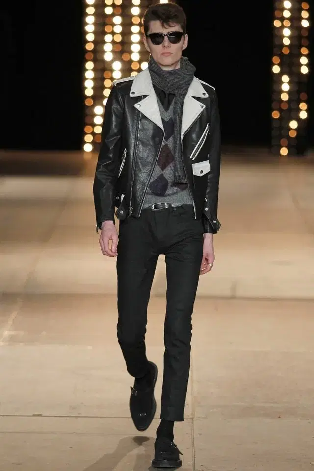 Saint Laurent Eddie black and white leather biker jacket Archives