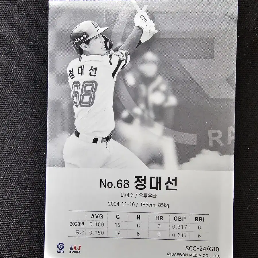 KBO 롯데 자이언츠 정대선 24년 7월 신상 카드 포카