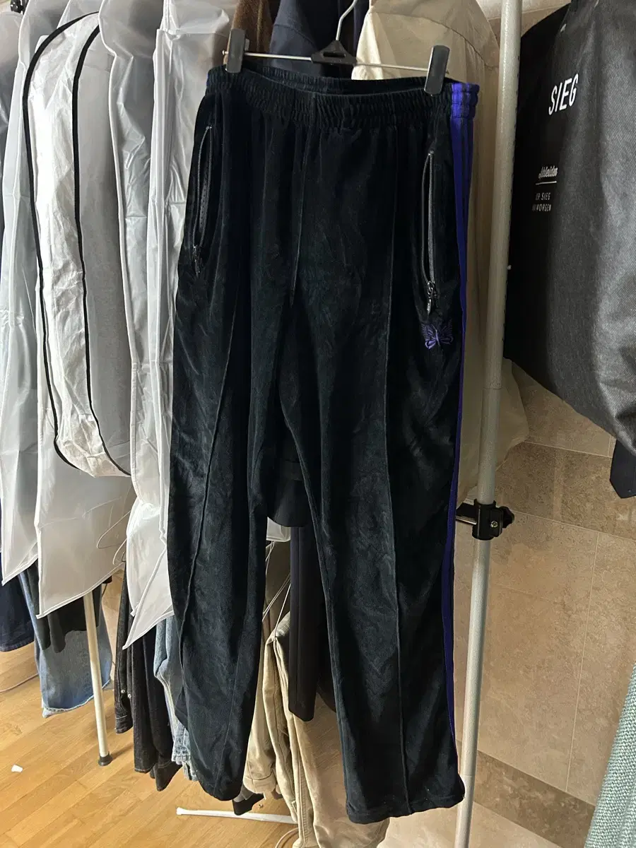 Needles Velvet Narrow Track Pants Size M Black Purple