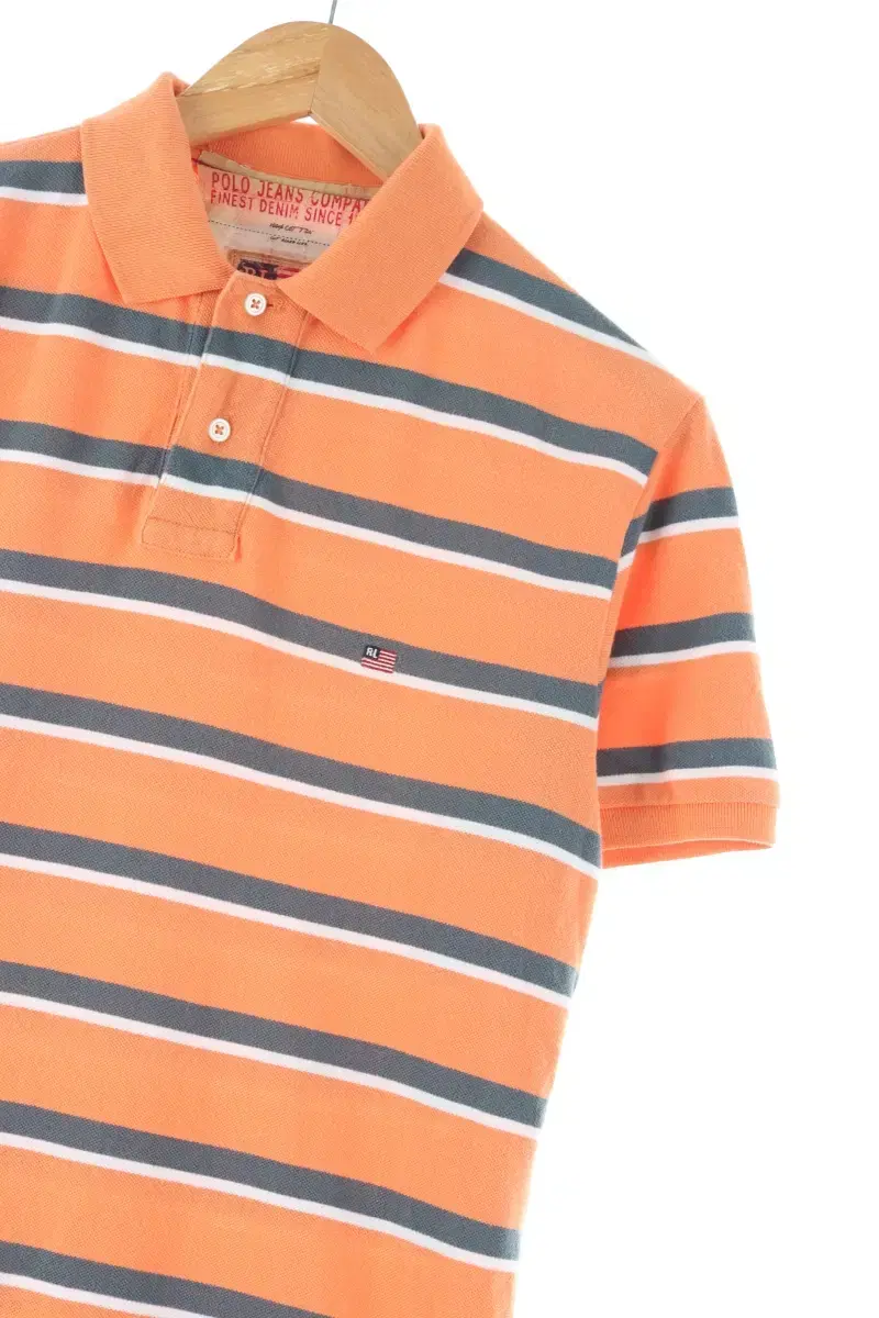 (M) Polo Ralph Lauren Short-sleeved kara T-shirt Orange Stripe - E5FF