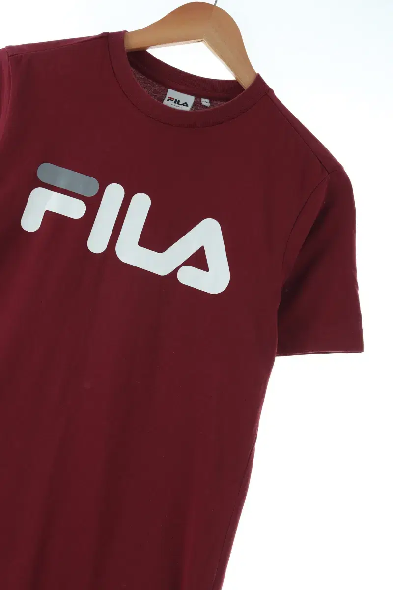 W(XS) Wheela Short-Sleeved T-Shirt Burgundy Big Logo Basic Fit-E533