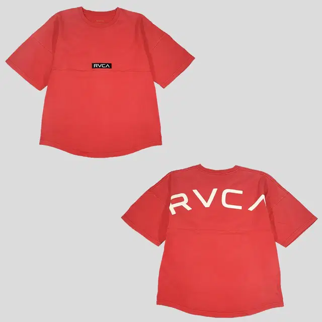 루카 RVCA 피그먼트 레드 블랙 화이트 로고패치 절개 백프린팅 오버핏