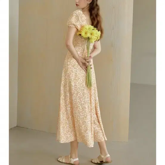 리엘 flower garden long dress orange S