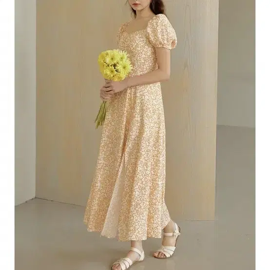 리엘 flower garden long dress orange S