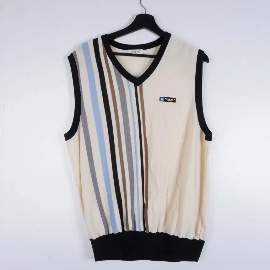 Ping golf v-neck beige half stripe acrylic vest knit via2651