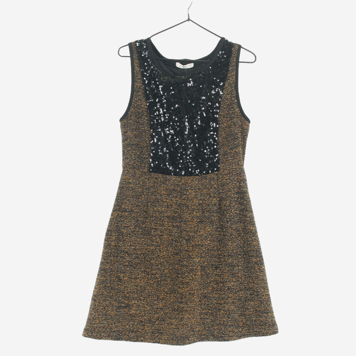 [S~M] VALLEY GIRL BLACK SPANGLE MINI-DRESS WITH SLEEVELESS FLARE (SW1702)