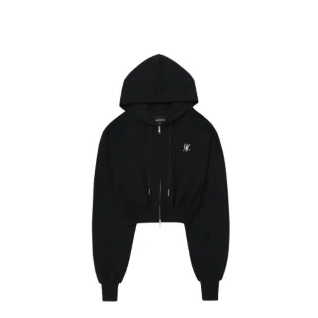 우알롱 Signature crop hood zip-up (BLACK)