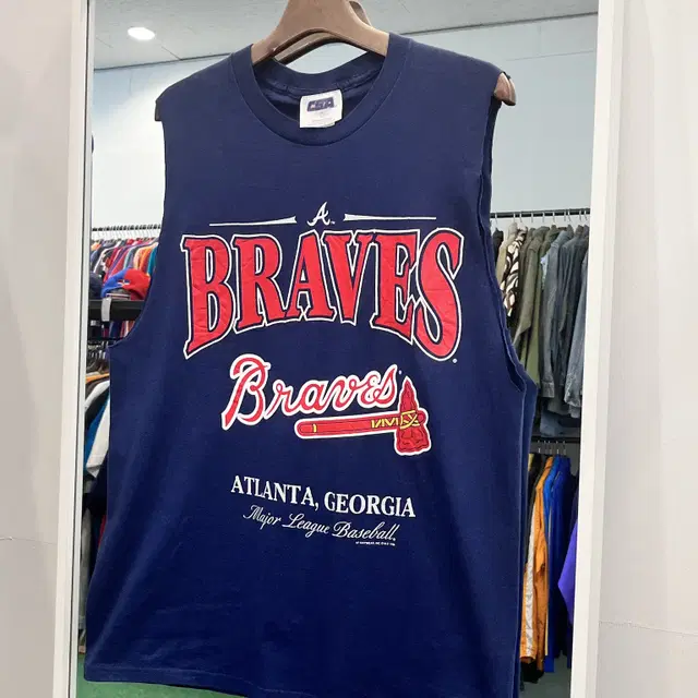 90s CSA 빈티지 BRAVES 프린팅 컷팅 슬리브리스 나시