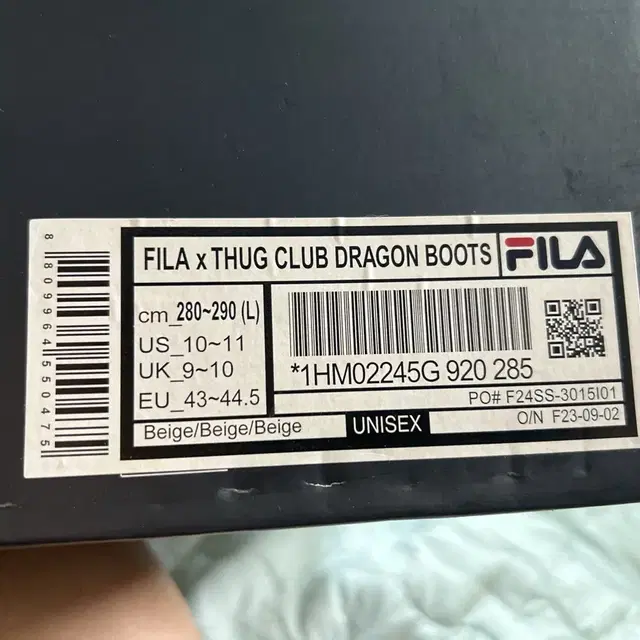 (초레어) Thug club x FILA 드래곤부츠 새상품