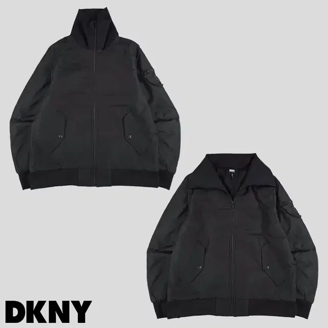 DKNY 디케이앤와이 골프 블랙 레더패치 암포켓 하이넥 항공점퍼 마원 M