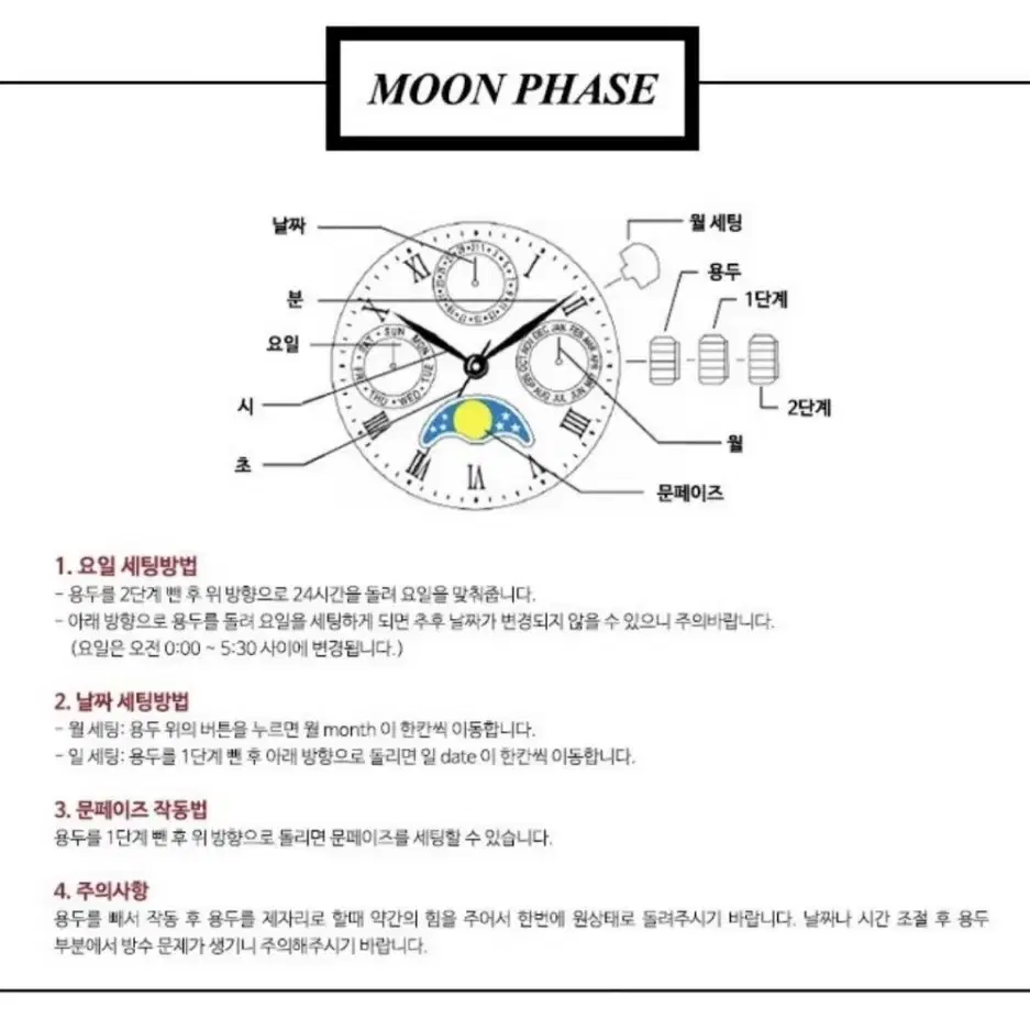 몽크로스 스위스 문페이즈 메탈 손목시계 화이트