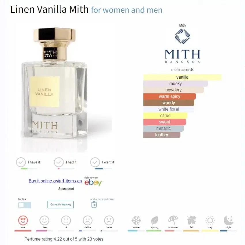 MITH 리넨 바닐라 향수 (60ml) 명품브랜드 조향사 개발