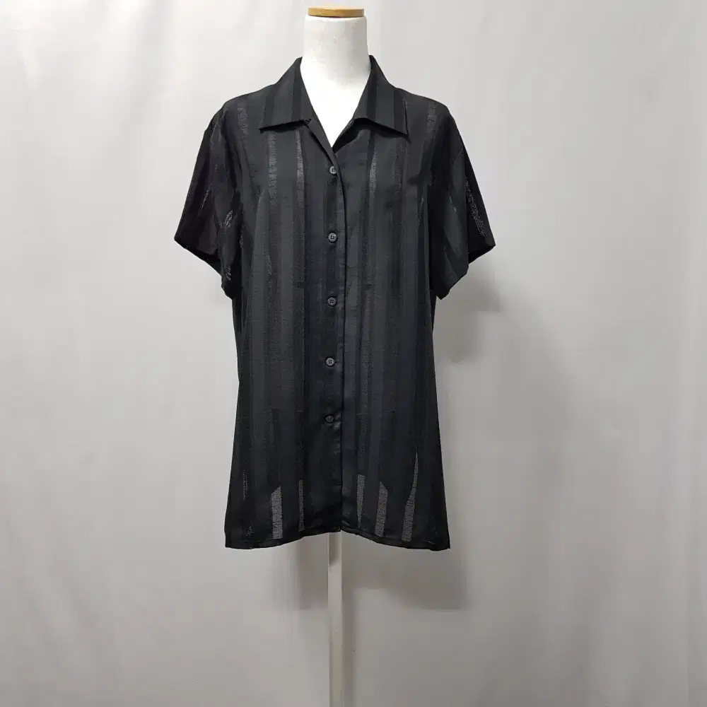 JPN Vintage Striped See-Through Overfit Long Short Sleeve Shirt Women's XL E1513