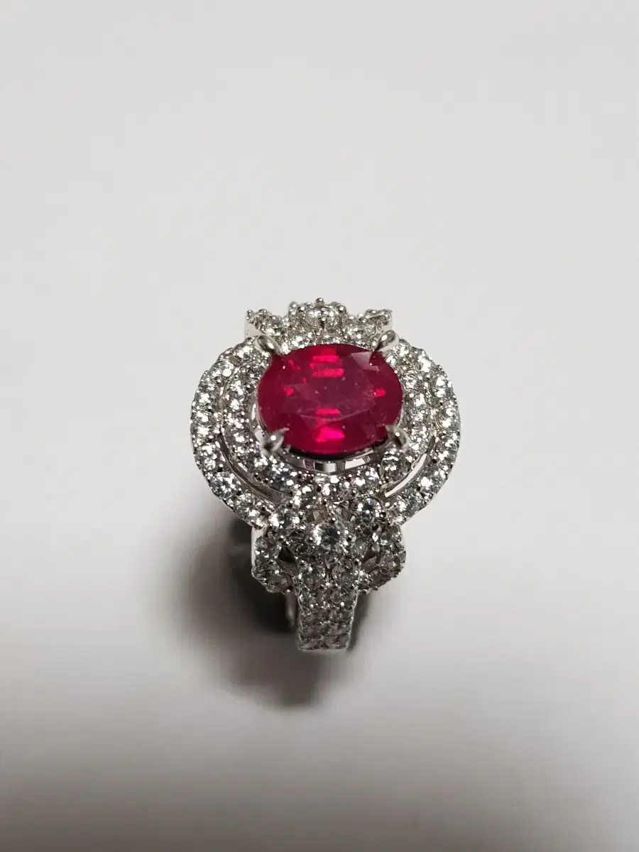 Silver ring with ruby cubic zirconia, setting ring No. 16