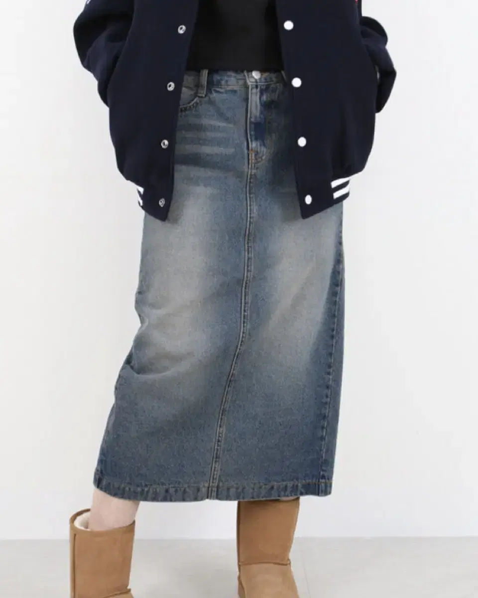 Trim Long Denim Skirt S