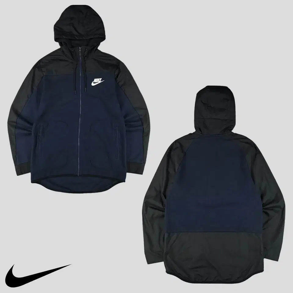 Nike NSW Navy Black Sweat Poly Windbreaker Pool House Hoodie Zip Up M