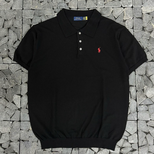 Men's polo black button kara linen short sleeve