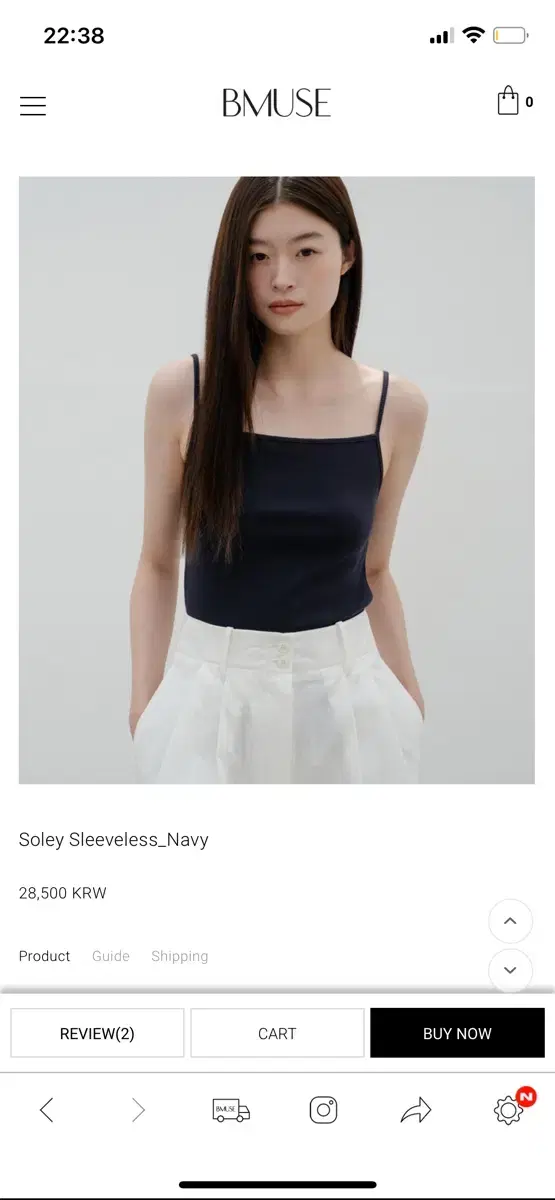 (택포,새상품)비뮤즈 bmuse Soley Sleeveless 네이비