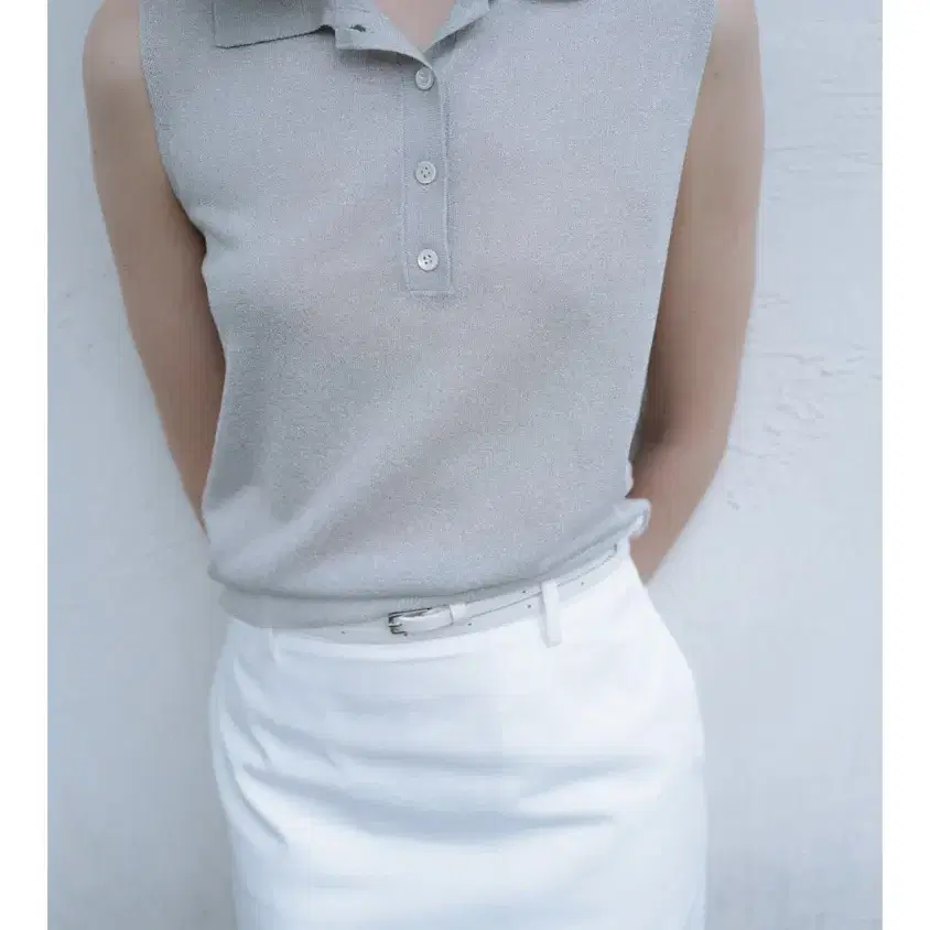 모노하 Collar sleeveless knit (light gray)