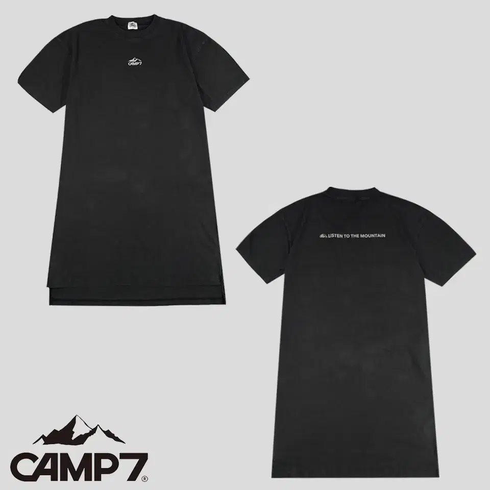 CAMP7 캠프7 피그먼트 블랙 미드로고 헤비코튼100 심플 반팔 롱 원