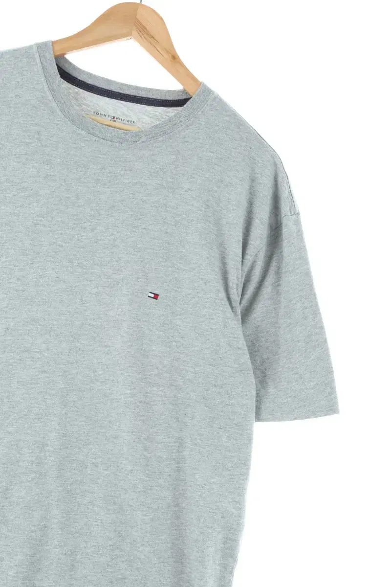 (L) Tommy Hilfiger Short-sleeved T-shirt gray cotton plain old school-E71A