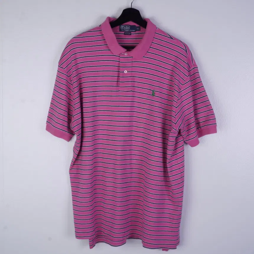 Polo Stripe Hot Pink Two-Button PK Short Sleeve kara T-Shirt via3578