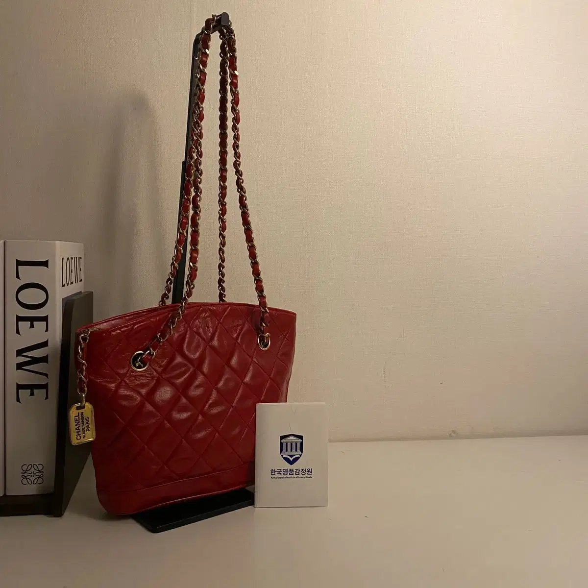 CHANEL / Vintage Matelassé Red Lambskin Chain Shoulder Bag