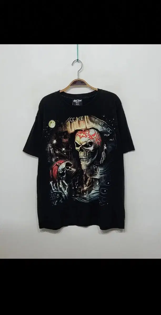 (L) Skull Short Sleeve Tee Black Skull Cotton T-Shirt Metallica