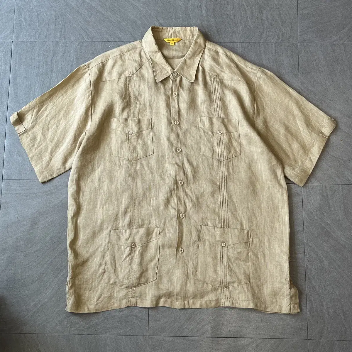 Vintage Guayabera Beige Linen Shirt