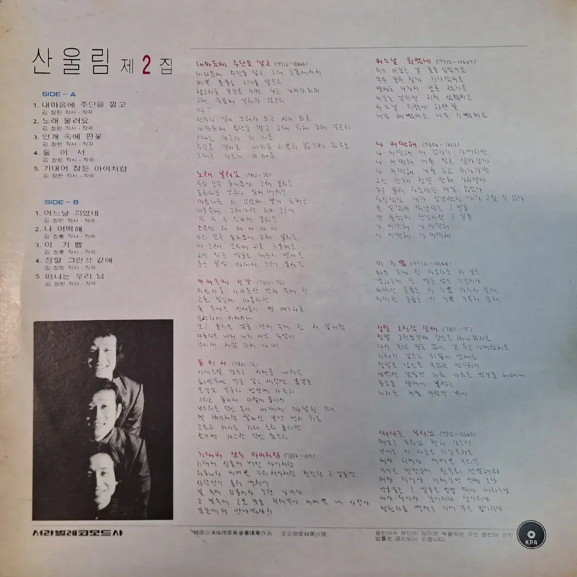 초판/산울림 2집 LP