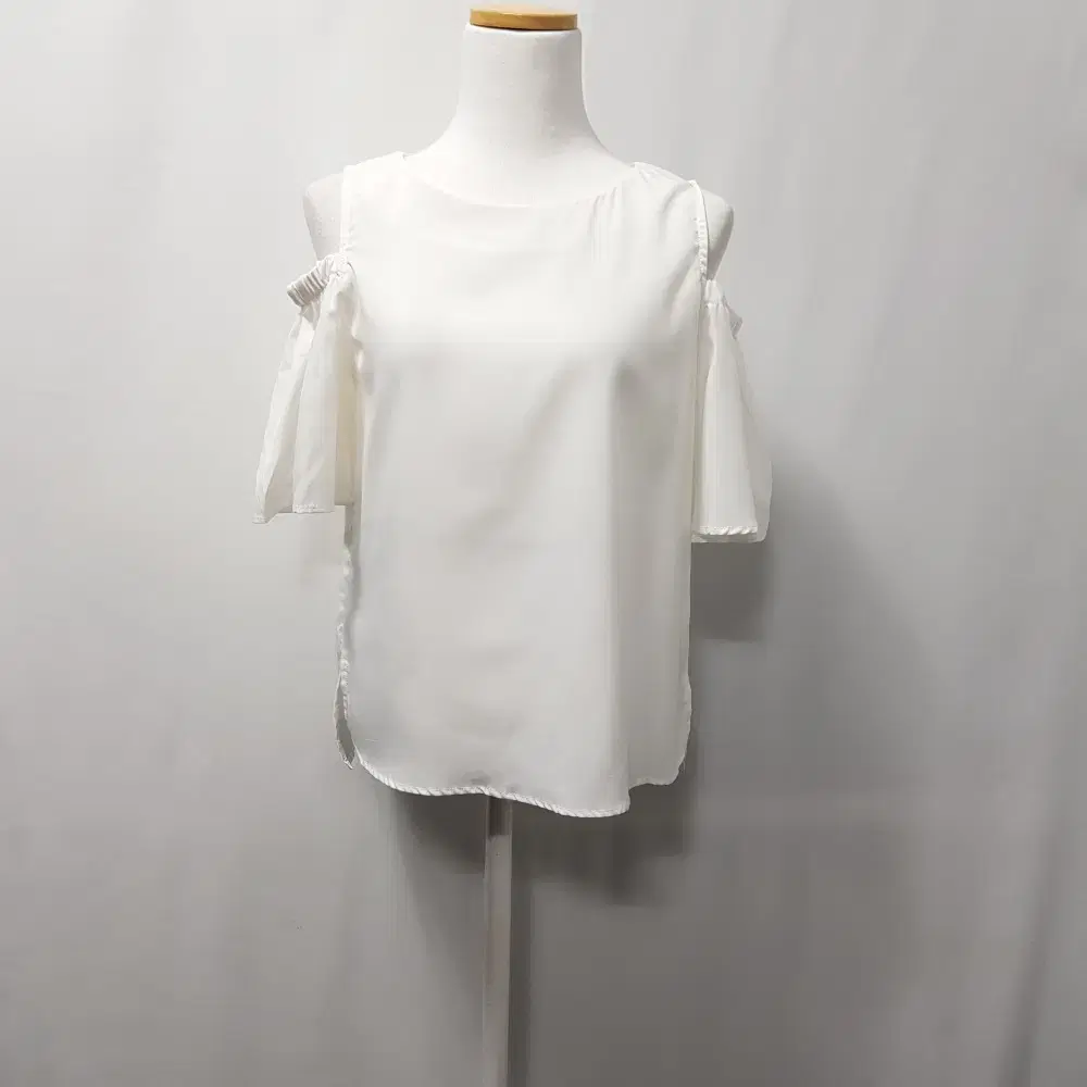 Vintage ruffled feminine see-through off-the-shoulder short sleeve blouse WF E1535