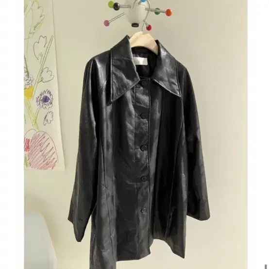 러브코드유 crack half leather jacket (black)