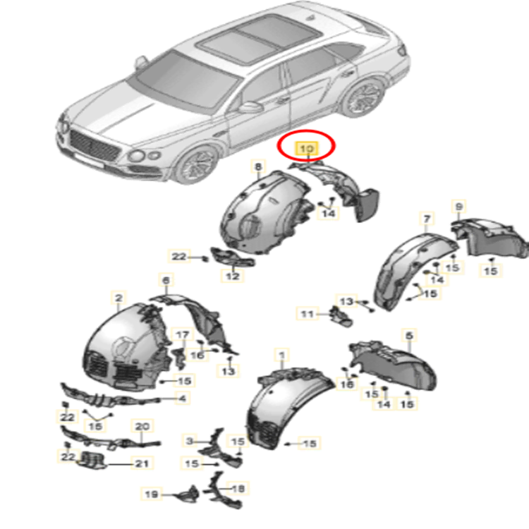 벤틀리 벤테이가 조수석 뒤 리어 휠가이드 흙받이 36A810972C