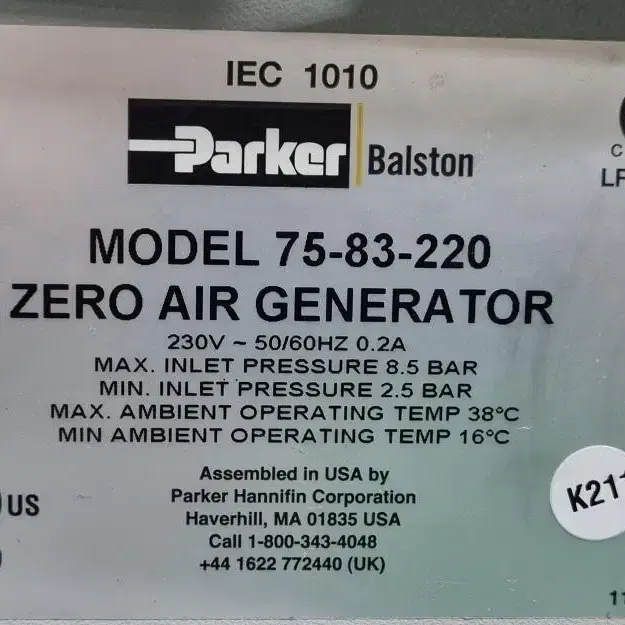 Parker Balston Zero Air Generator 75-83.