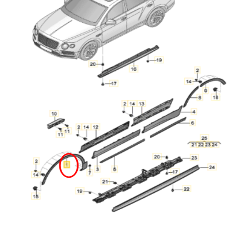 벤틀리 벤테이가 운전석 앞 휠 아치트림 36A853717D 벤틀리중고부품