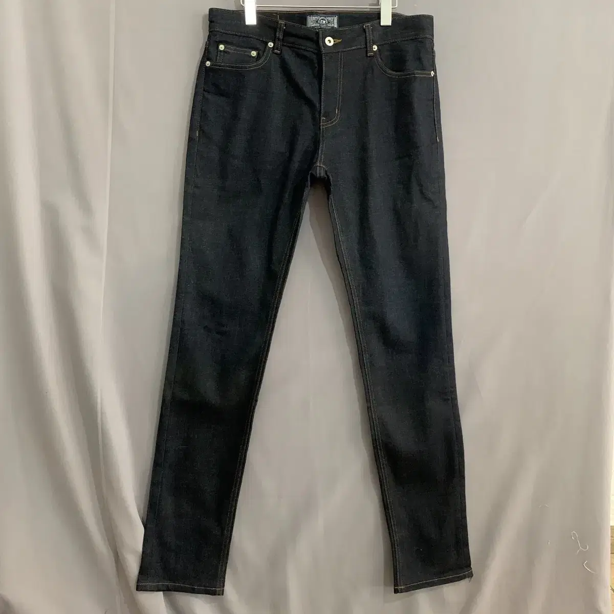 33" Modified Jin Blue Indigo Raw Edge Span Denim Pants Jeans