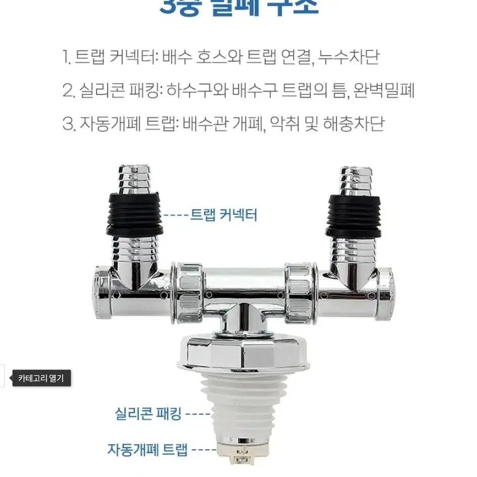 역류냄새방지 세탁기 배수구 트랩(2구 자동개폐형)