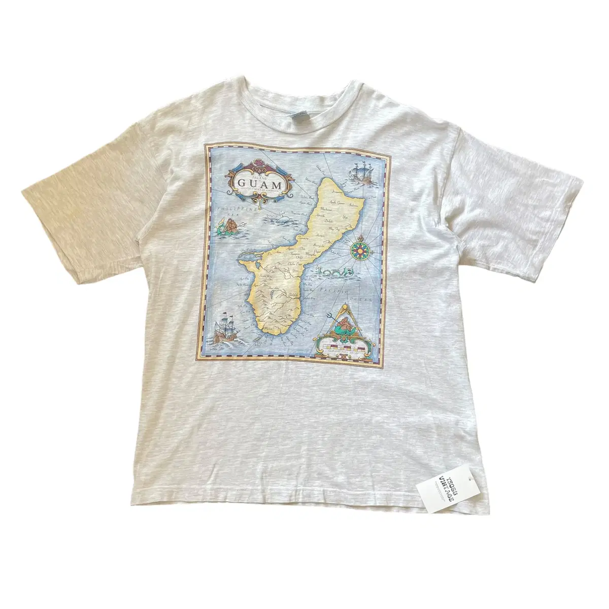 Vintage Melange Gray Guam Printed Short Sleeve T-shirt L