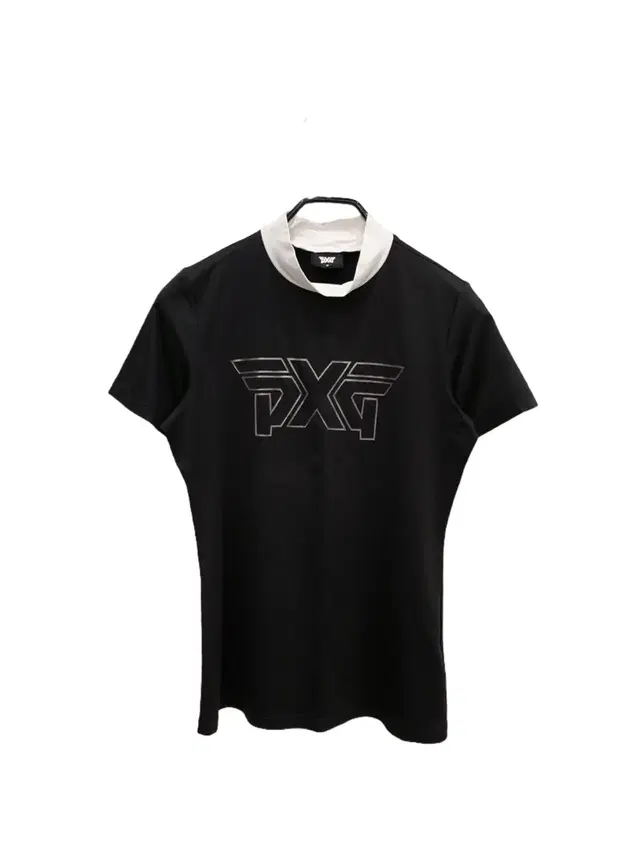 (44/xs) pxg 블랙 배색 기능성 반팔 모크넥 골프티