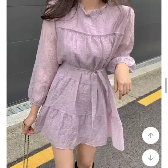 연보라 쉬폰 미니 원피스 프릴 캉캉 주름 플레어