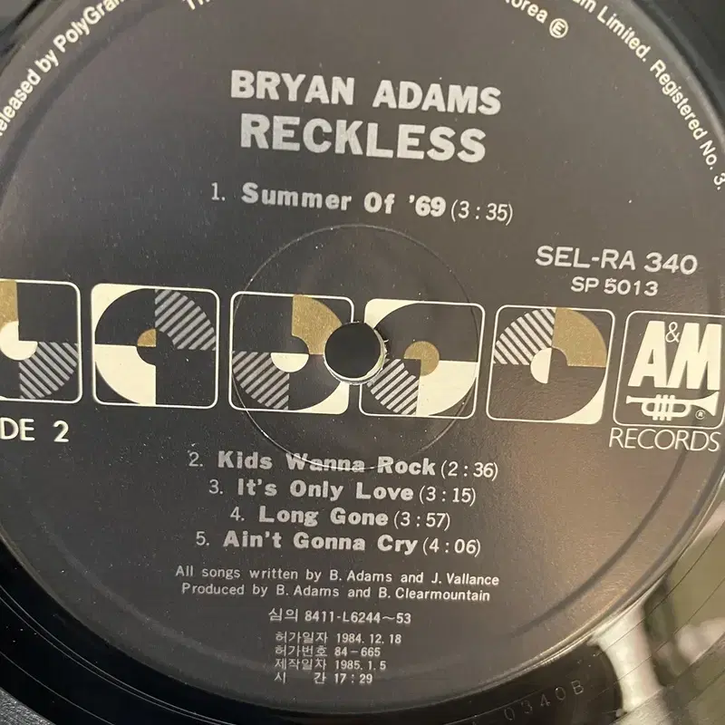 BRYAN ADAMS  LP / AA3953