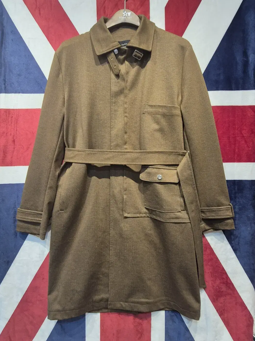 [US M] Zara Men's Viscose-blend trench coat khaki brown