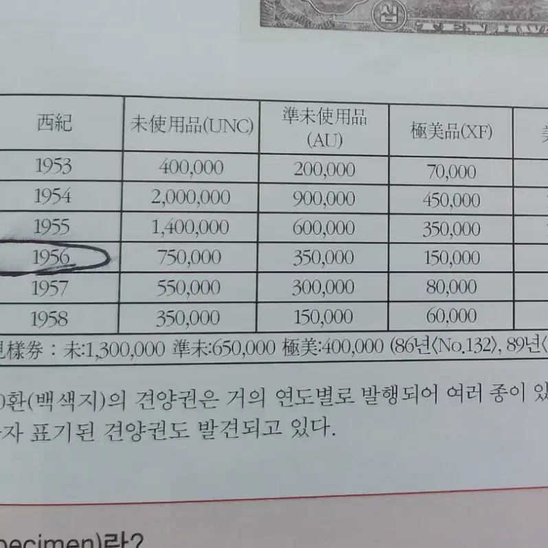 한국 지폐) 한국은행 신 십환 백색지 지폐