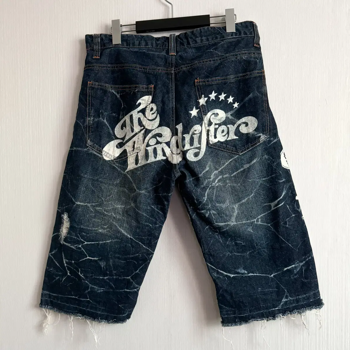 Lettering washing denim half pants