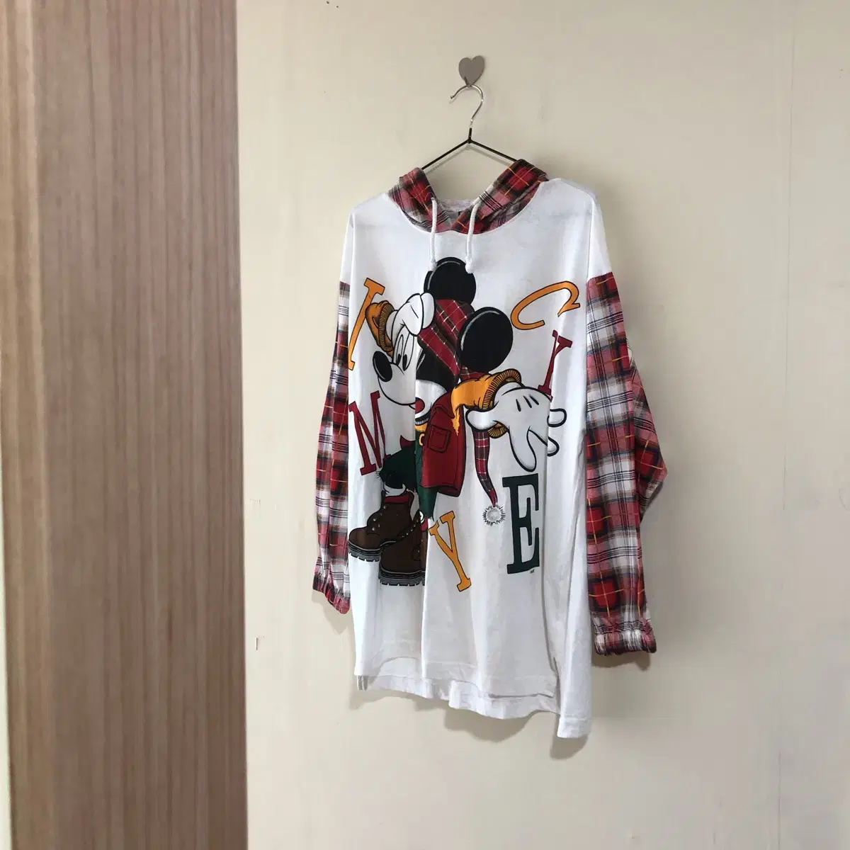 Vintage DISNEY MICKEY red check hood t