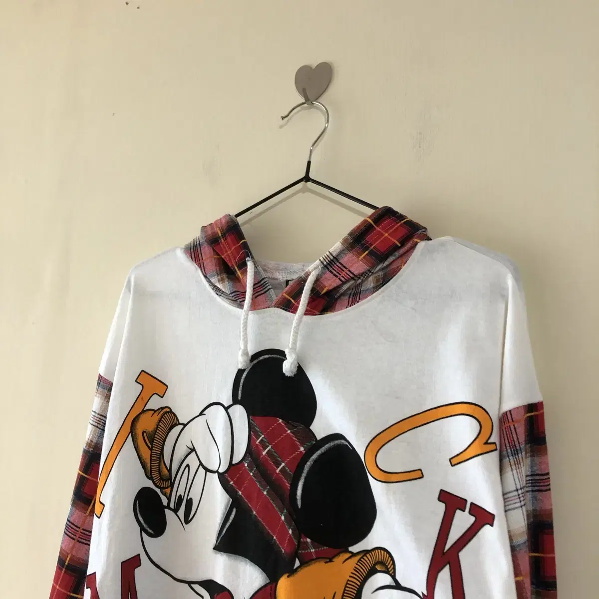 Vintage DISNEY MICKEY red check hood t